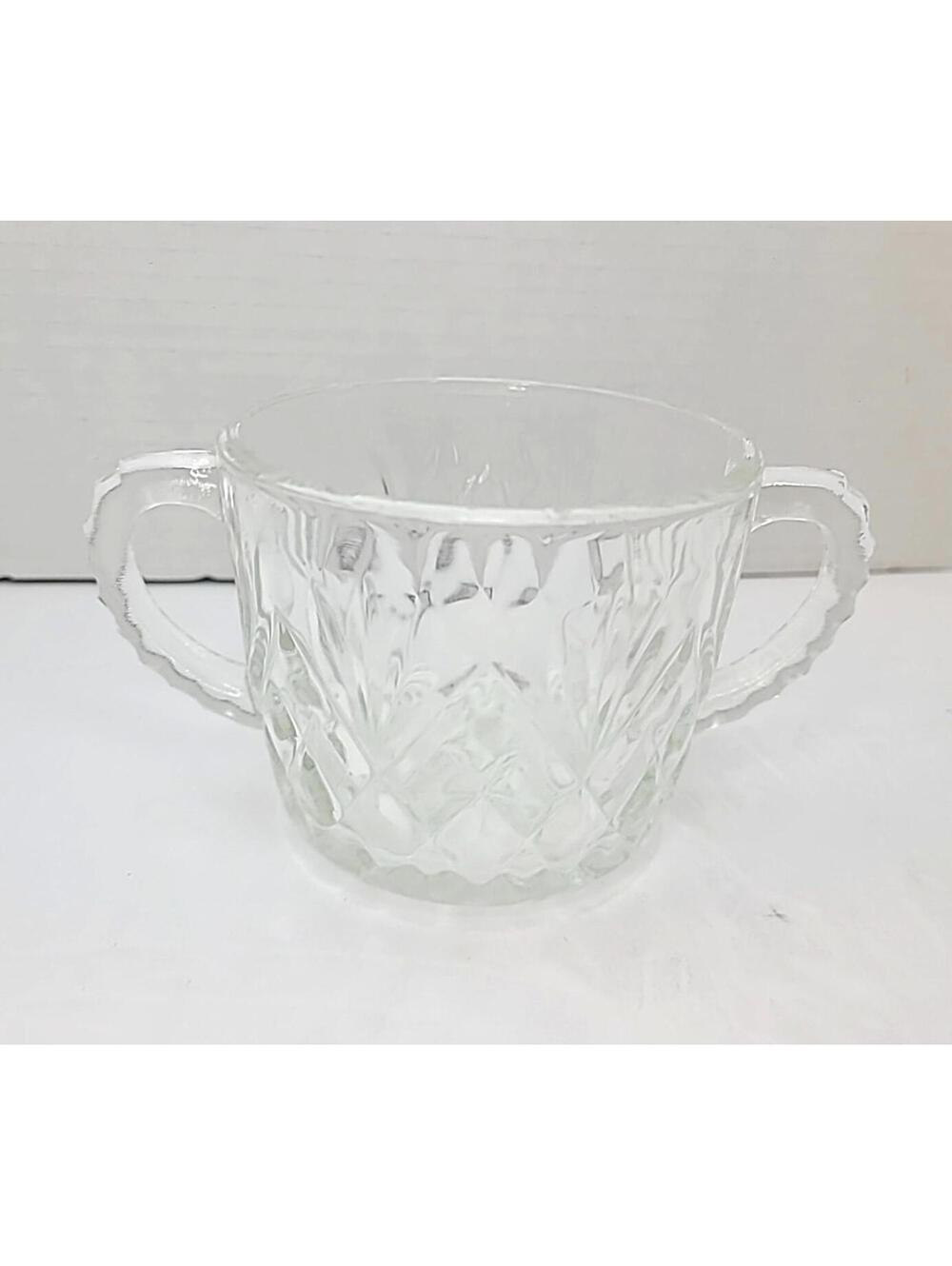 Vintage 1950-60s Anchor Hocking Pineapple Pattern Open Sugar Bowl With 2 Handles